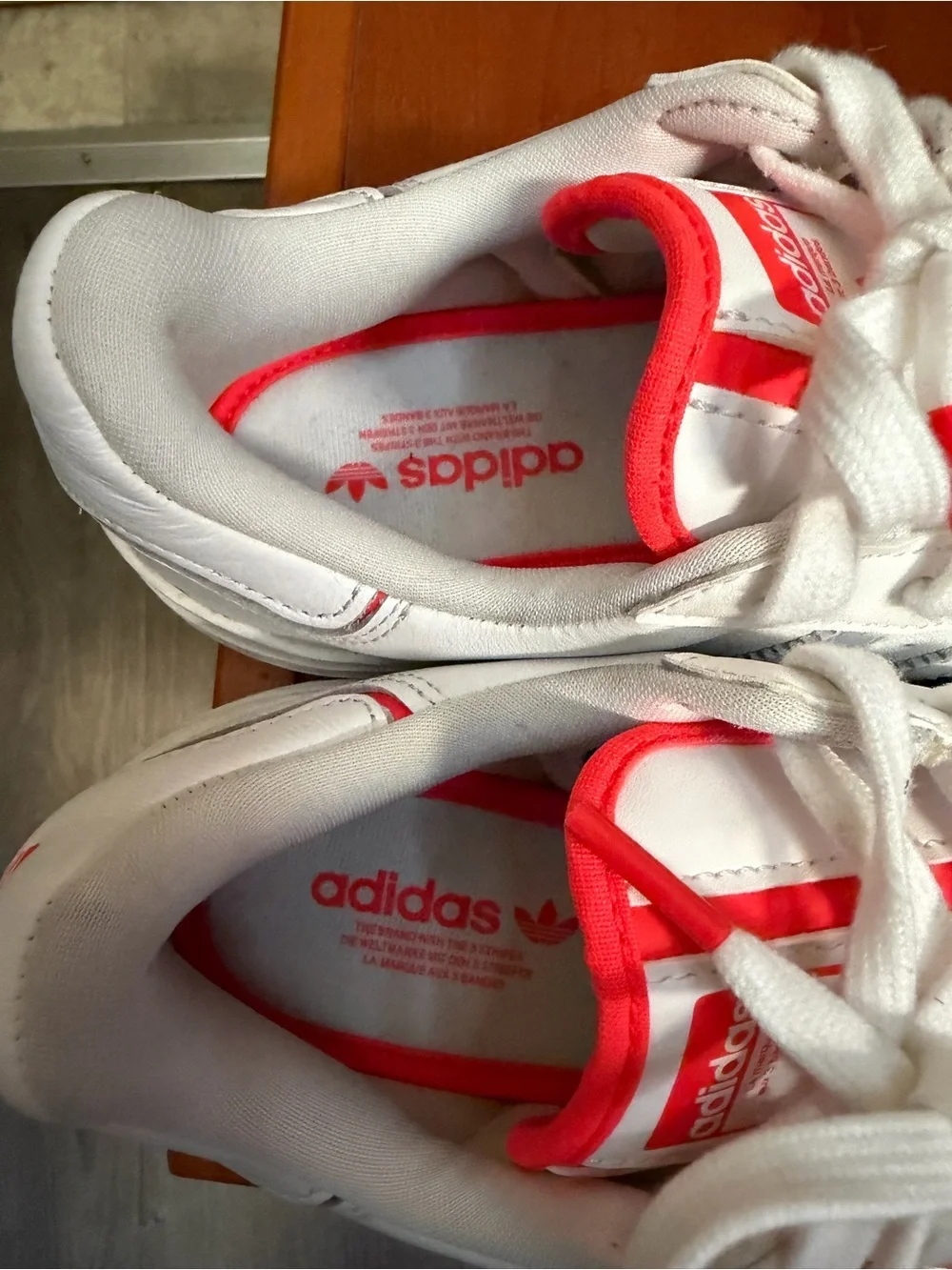 Adidas Superstar Bold White and Red Women’s Platform Sneakers. Size: 7